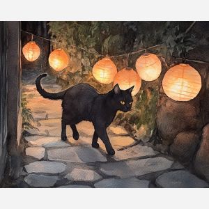 LANTERN CAT NIGHT