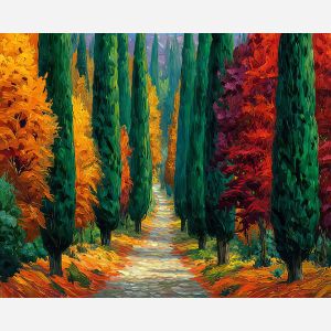 AUTUMN LANE WITH CYPRESSES