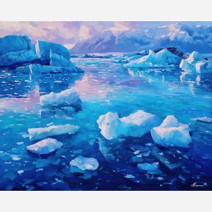 jokulsarlon glacier lagoon,iceland ice,oil painting,afremov style