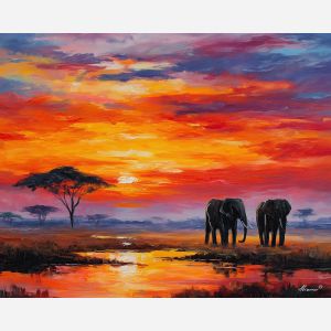 african elephants,savannah wildlife,oil painting,afremov style