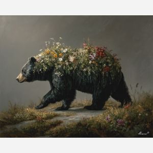 fantasy bear,forest grove,daylight,oil painting