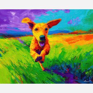 clear, path, spring theme, bright colors, green, yellow, violet, red, seasonal art, people, animals, painterly, expressive style, modern painting, textured surface, joyful mood, color harmony