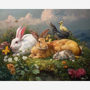 spring animals,nature harmony,oil painting