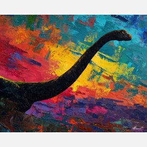 dinosaur, modern art, palette knife, oil painting, impasto, textured surface, contemporary, expressive, visual art, creative, abstract, painterly, bold colors, concept art, illustrative, graphic