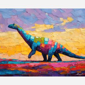 dinosaur, modern art, palette knife, oil painting, impasto, textured surface, contemporary, expressive, visual art, creative, abstract, painterly, bold colors, concept art, illustrative, graphic
