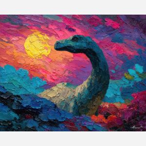 dinosaur, modern art, palette knife, oil painting, impasto, textured surface, contemporary, expressive, visual art, creative, abstract, painterly, bold colors, concept art, illustrative, graphic