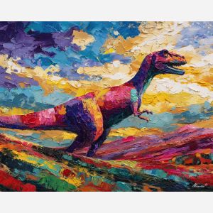 dinosaur, modern art, palette knife, oil painting, impasto, textured surface, contemporary, expressive, visual art, creative, abstract, painterly, bold colors, concept art, illustrative, graphic