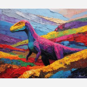 dinosaur, modern art, palette knife, oil painting, impasto, textured surface, contemporary, expressive, visual art, creative, abstract, painterly, bold colors, concept art, illustrative, graphic
