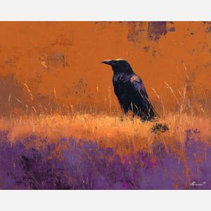 crow, palette knife, oil painting, impasto, textured surface, modern art, symbolic, expressive, visual art, creative, painterly, bold colors, contemporary, conceptual, illustrative, abstract