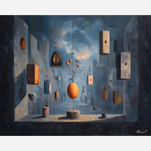 man, ray, palette knife, oil painting, impasto, textured surface, modern art, symbolic, expressive, visual art, creative, painterly, bold colors, contemporary, conceptual, illustrative, abstract