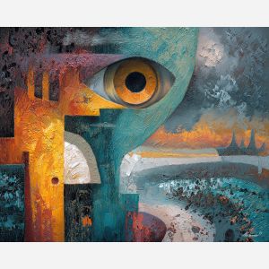 man, ray, palette knife, oil painting, impasto, textured surface, modern art, symbolic, expressive, visual art, creative, painterly, bold colors, contemporary, conceptual, illustrative, abstract