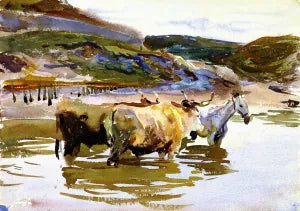 A Horse and Two Oxen at a Ford