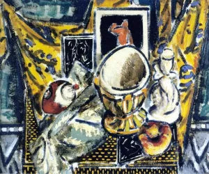 Still Life with Candlestick, Brass Bowl, and Yellow Drape