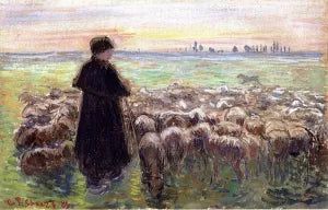 A Shepherd and His Flock of Sheep