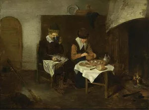 A Couple Having a Meal Before a Fireplace