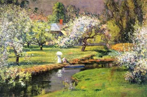 Lady with Parasol by Stream