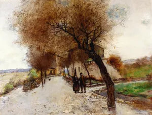 Strollers Leaving a Village