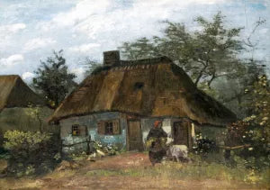 Cottage and Woman with Goat